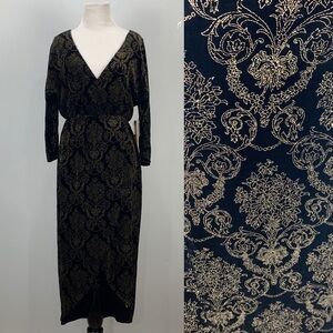 NWT- Alice + Olivia Velvet Baroque Dress- Black/Gold